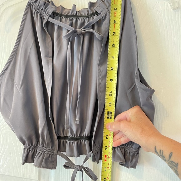 NEW open back crop tank gray adjustable tieS stretch ruffleD sexy - Picture 8 of 8